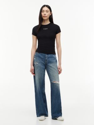 blue claire distressed high rise wide leg jeans for women tommy jeans