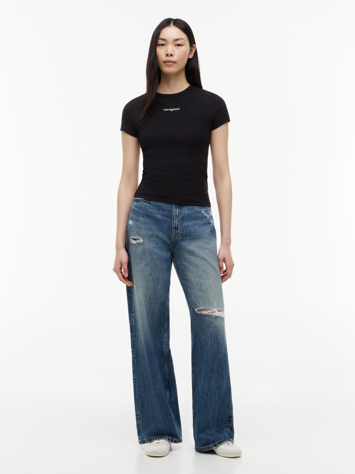 Claire High Rise Wide Distressed Jeans — Blue