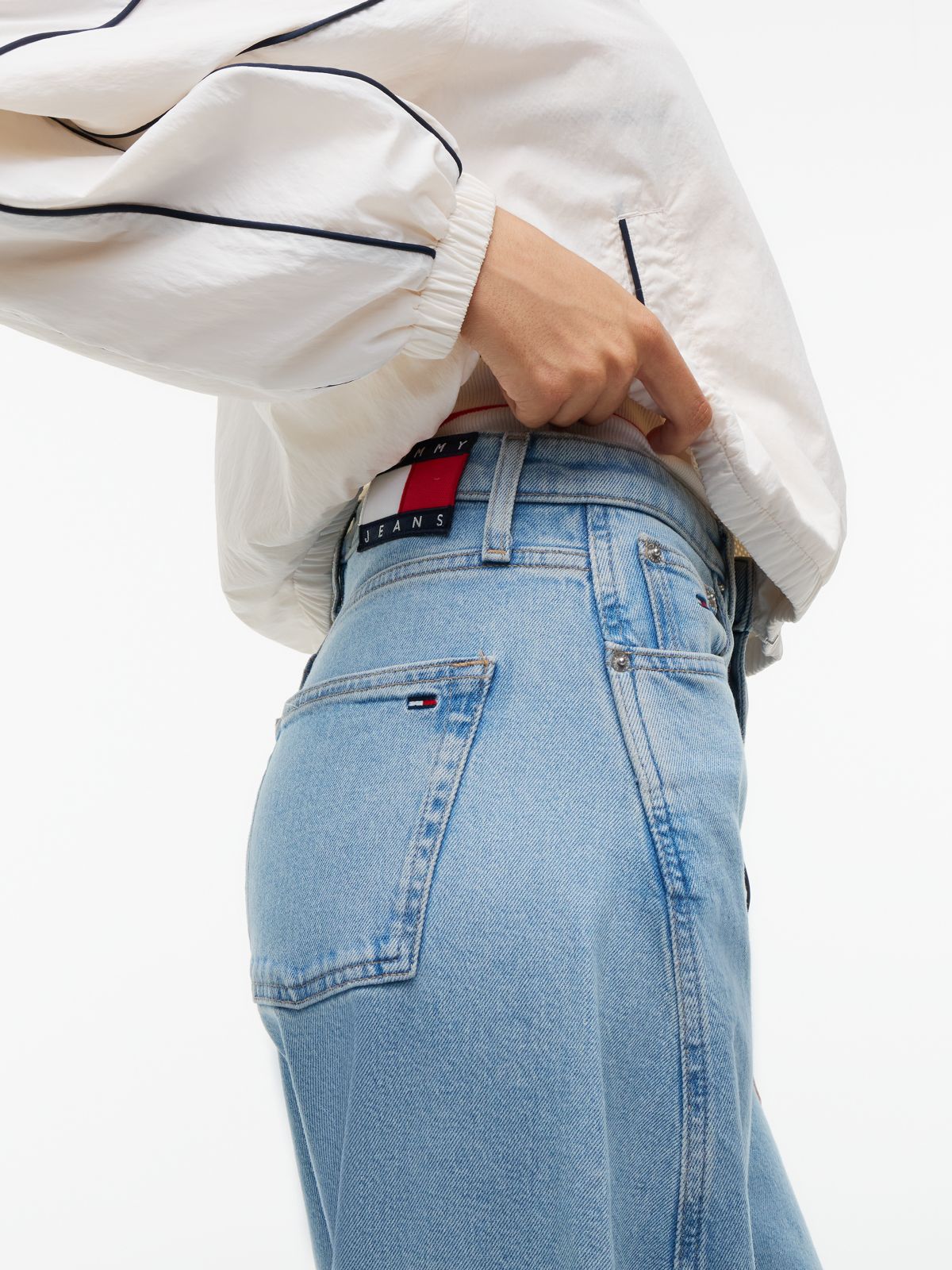 Ella High Rise Barrel Twisted Seam Jeans — Blue