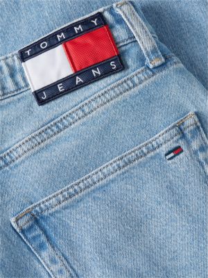 jean barrel ella taille haute à coutures décalées bleu pour femmes tommy jeans