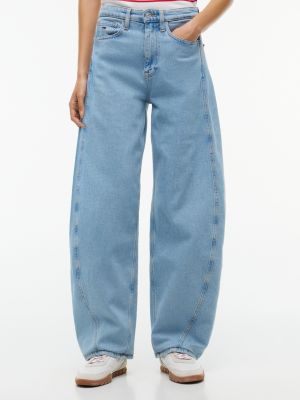jean barrel ella taille haute à coutures décalées blue pour femmes tommy jeans