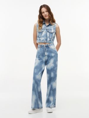 blue claire tie-dye high rise wide leg jeans for women tommy jeans