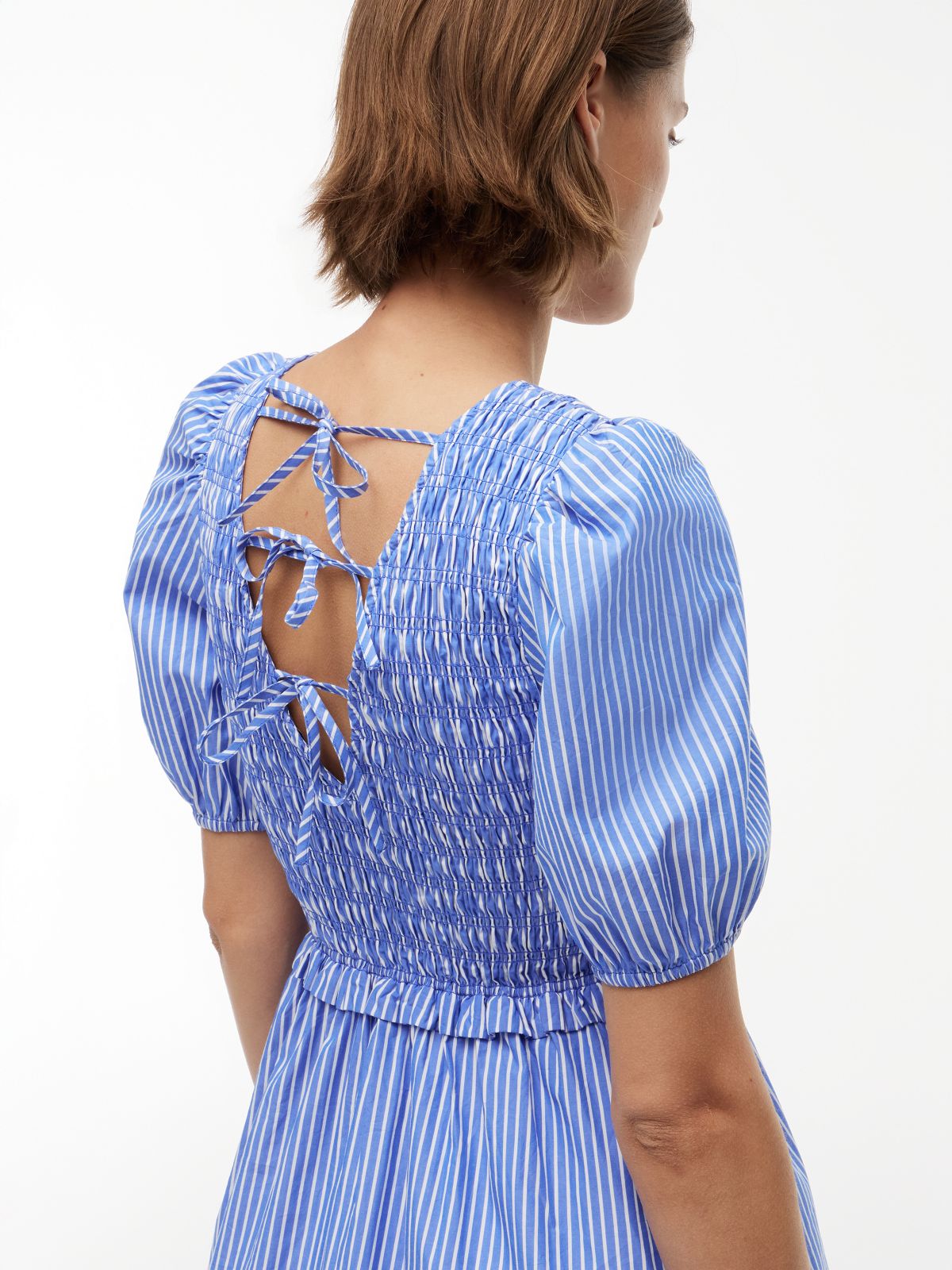 Back Tie Smock Slim Poplin Mini Dress — Blue