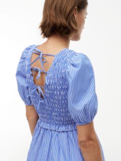 Back Tie Smock Slim Poplin Mini Dress — Blue 3
