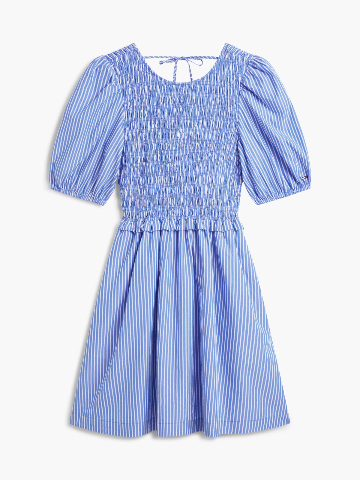 Back Tie Smock Slim Poplin Mini Dress — Blue