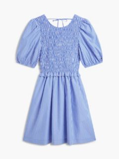 Back Tie Smock Slim Poplin Mini Dress — Blue 5