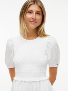 Back Tie Smock Slim Poplin Mini Dress — White 2