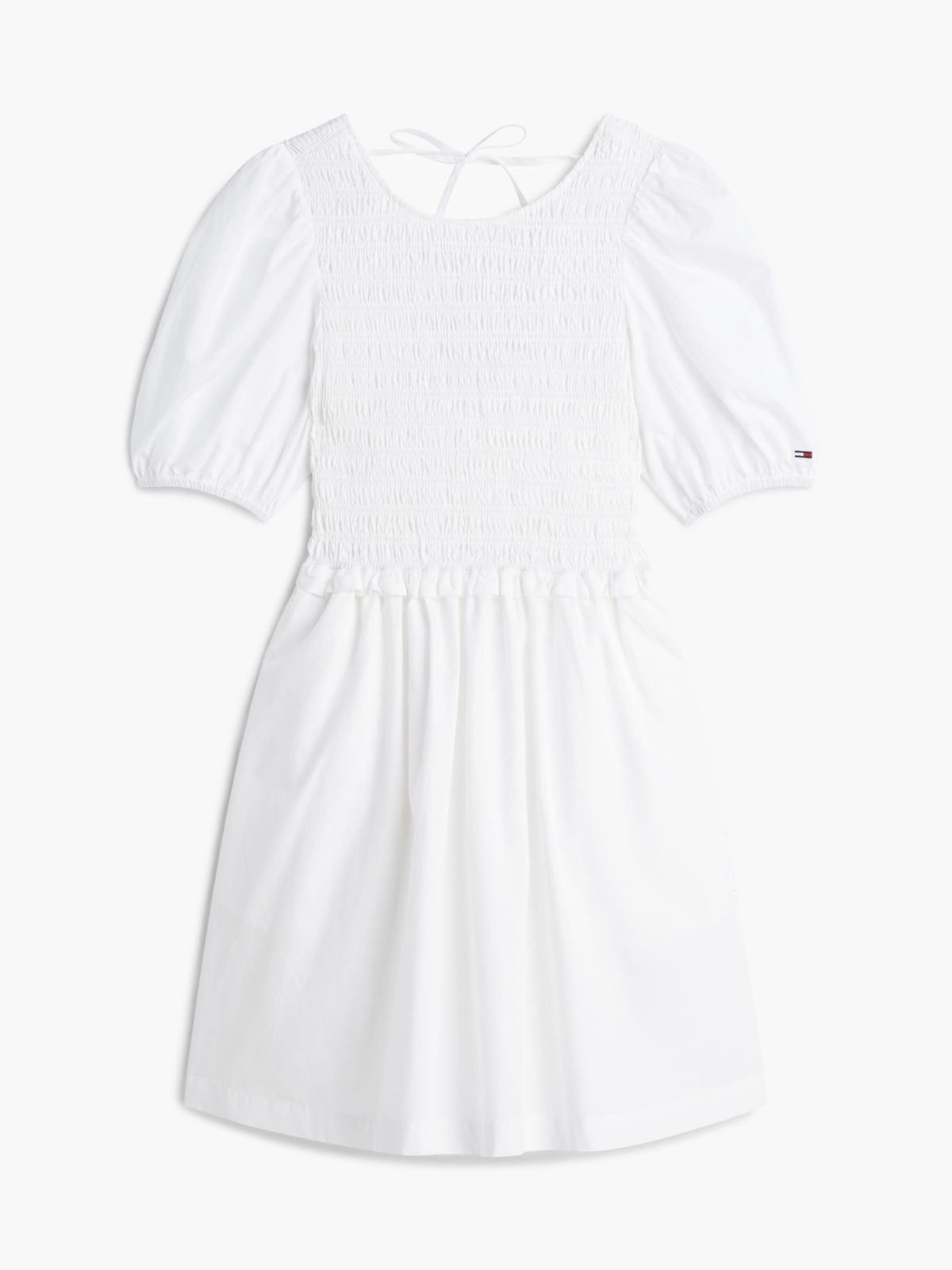 Back Tie Smock Slim Poplin Mini Dress — White
