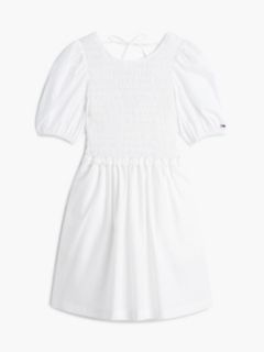Back Tie Smock Slim Poplin Mini Dress — White 5