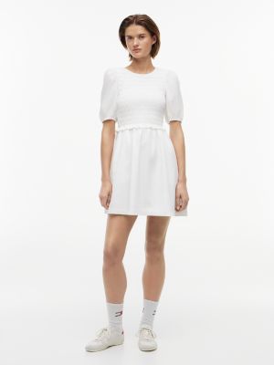 white back tie smock slim poplin mini dress for women tommy jeans