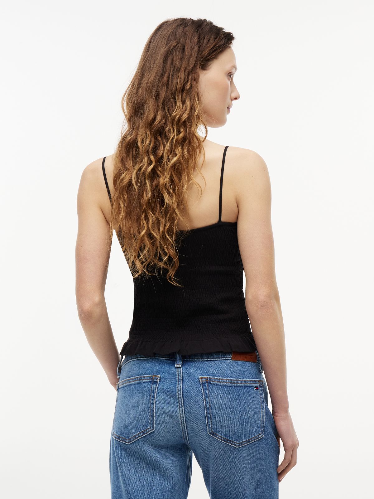 Smock Slim Strap Top — Black