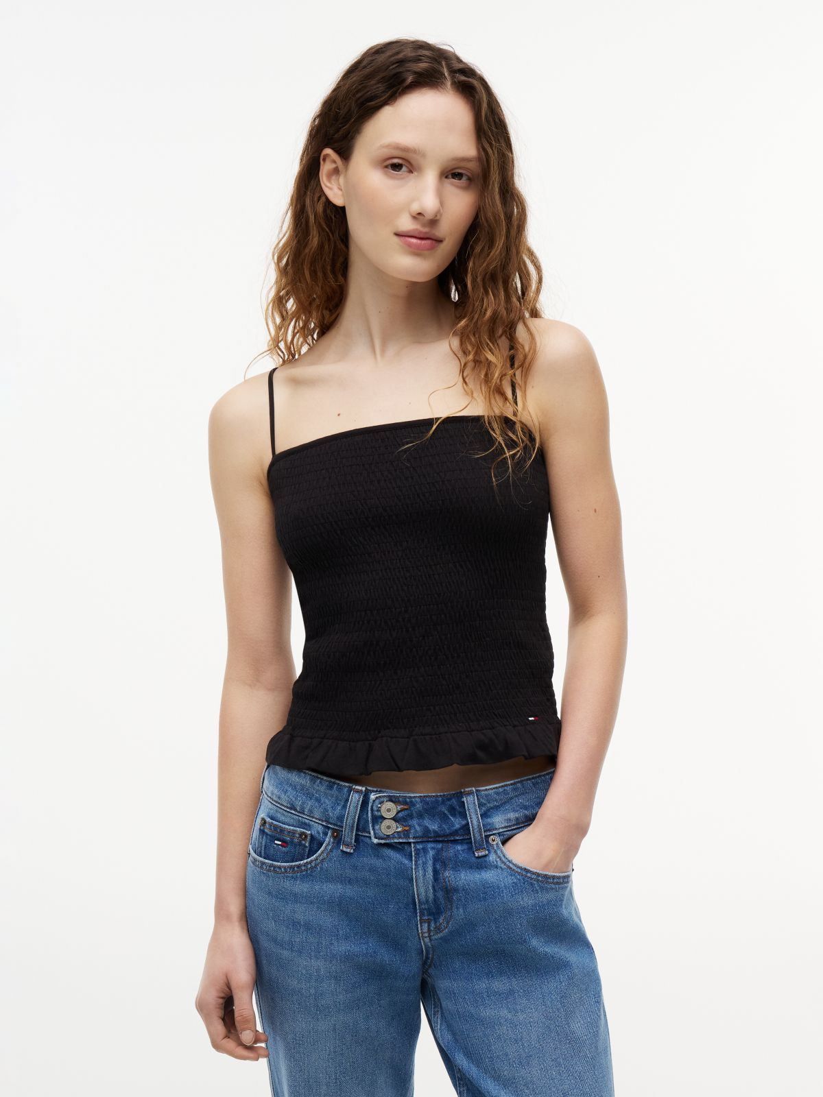 Smock Slim Strap Top — Black