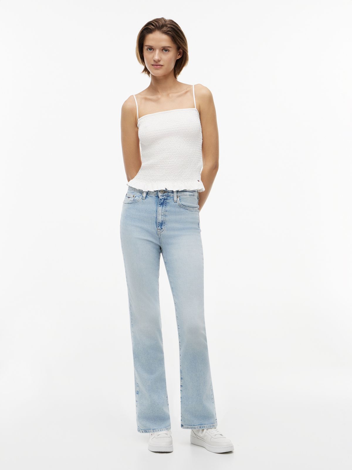 Smock Slim Strap Top — White
