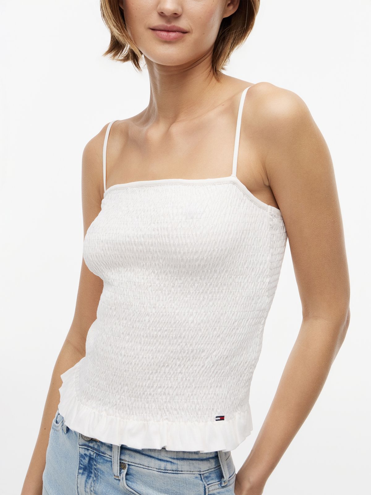 Smock Slim Strap Top — White