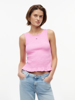 pink smock slim tank top for women tommy jeans