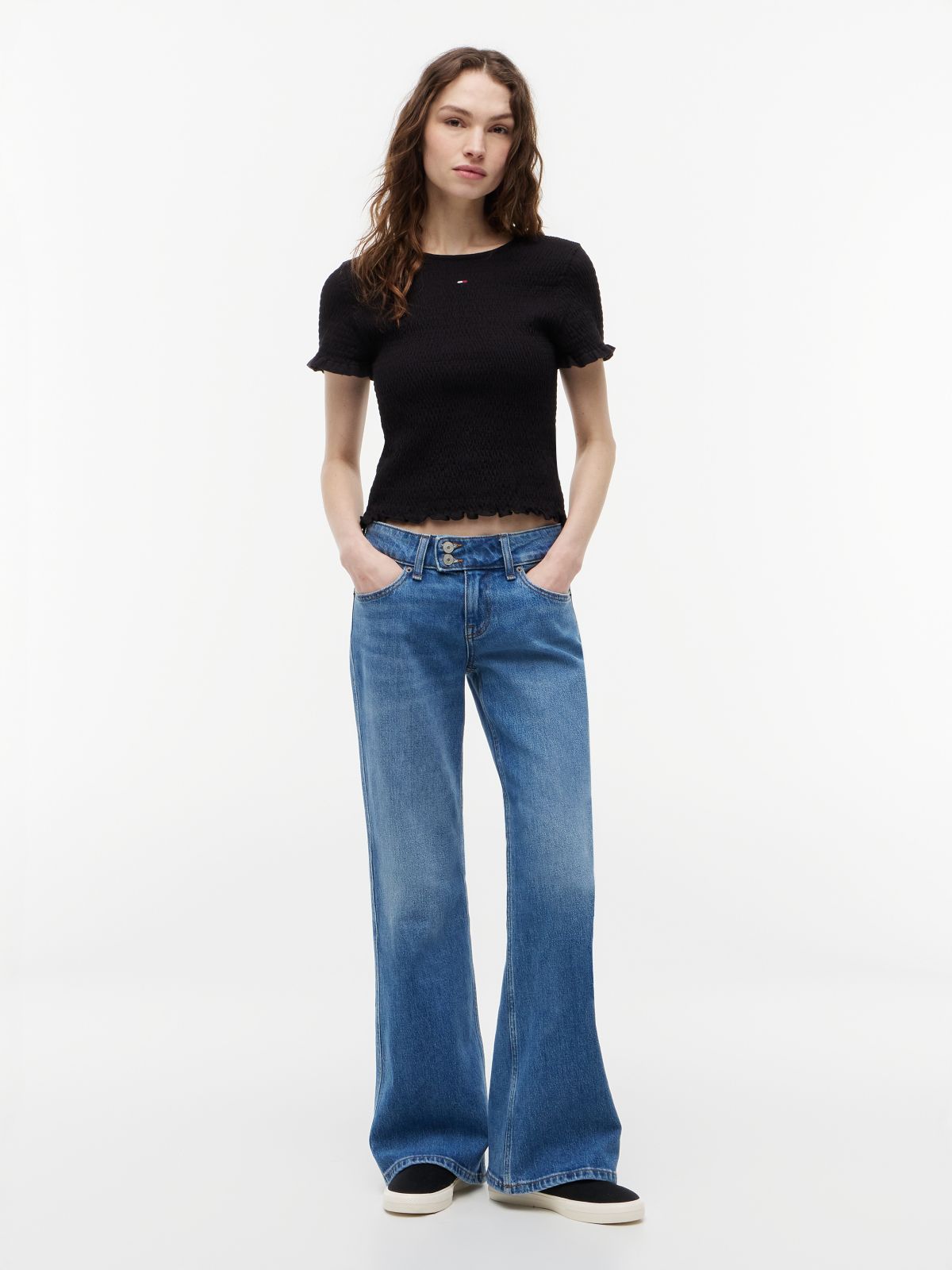 Smock Flag Embroidery Slim T-Shirt — Black
