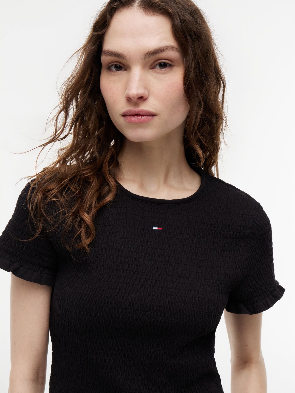 Smock Flag Embroidery Slim T-Shirt — Black