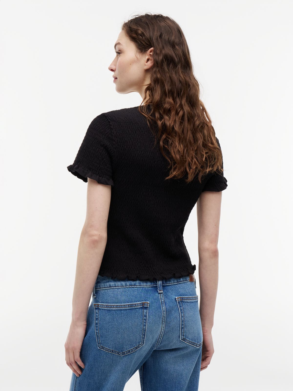 Smock Flag Embroidery Slim T-Shirt — Black