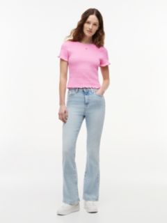 Smock Flag Embroidery Slim T-Shirt — Pink 2