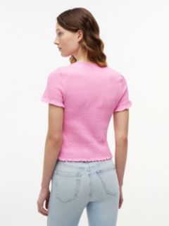 Smock Flag Embroidery Slim T-Shirt — Pink 4