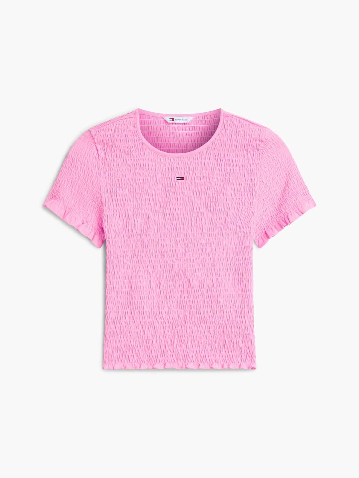 Smock Flag Embroidery Slim T-Shirt — Pink