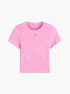 Smock Flag Embroidery Slim T-Shirt — Pink 5