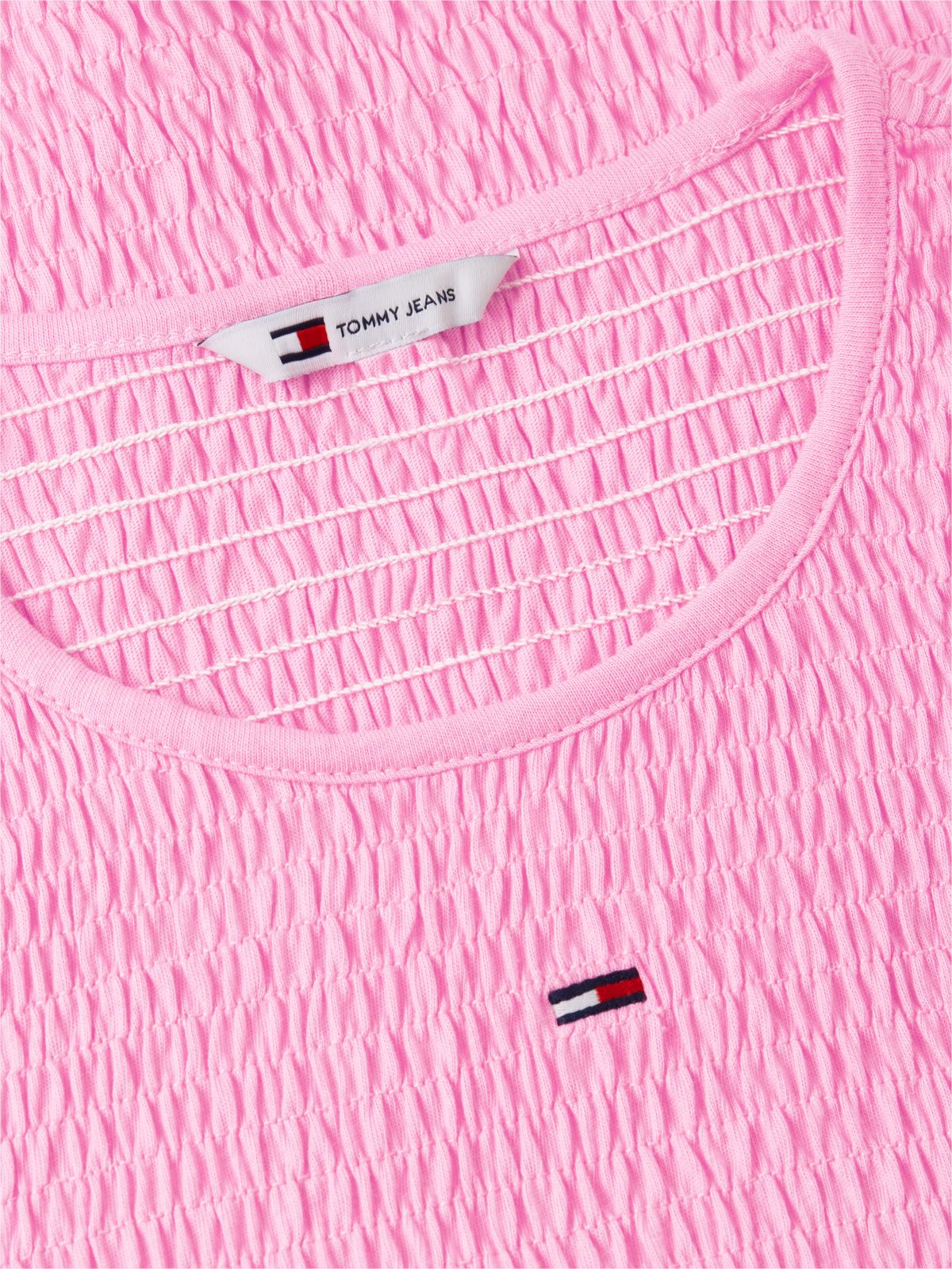 Smock Flag Embroidery Slim T-Shirt — Pink