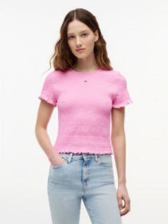Smock Flag Embroidery Slim T-Shirt — Pink 1