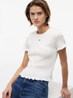 Smock Flag Embroidery Slim T-Shirt — White 3