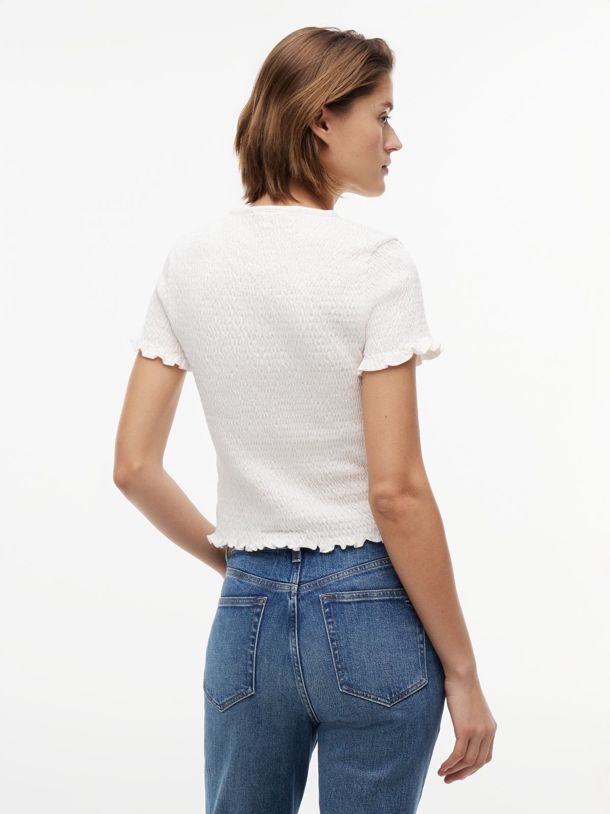Smock Flag Embroidery Slim T-Shirt — White