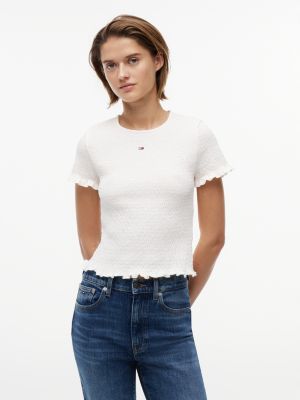 white smock flag embroidery slim t-shirt for women tommy jeans