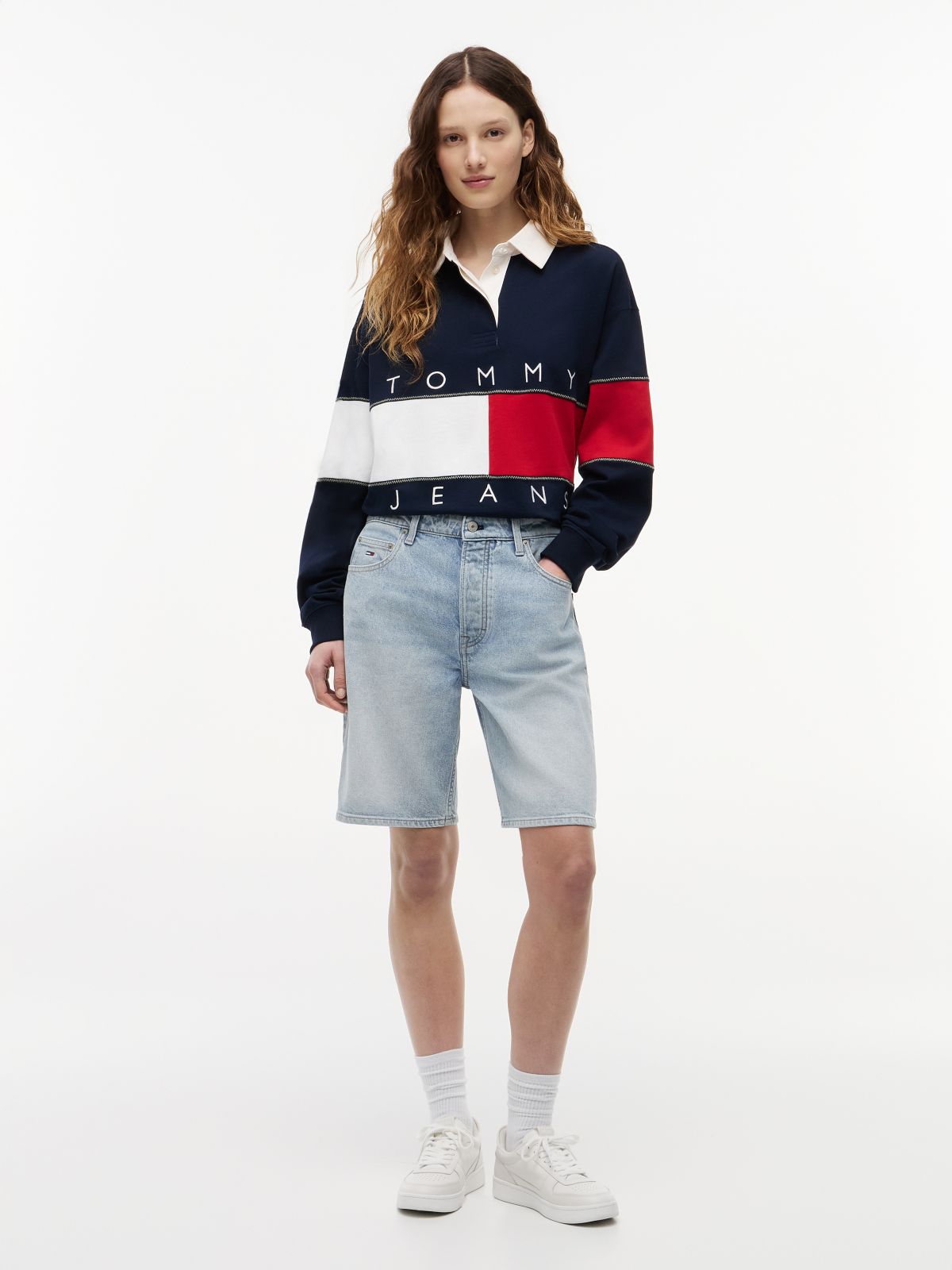 Relaxed Denim Bermuda Shorts — Blue