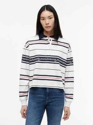 white repeat logo relaxed rugby shirt for women tommy jeans