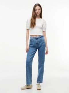 Smock Poplin Slim Short Sleeve Blouse — White 2