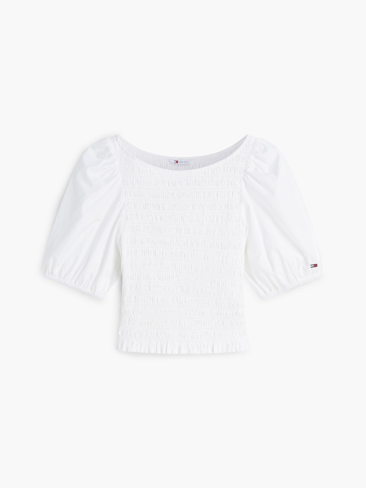 Smock Poplin Slim Short Sleeve Blouse — White