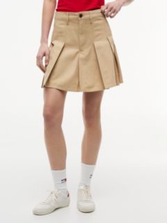 Washed Canvas Pleated Mini Skirt — Beige 2