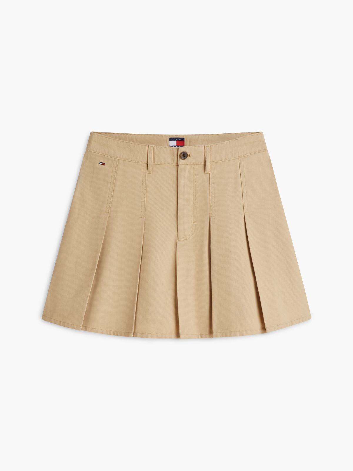 Washed Canvas Pleated Mini Skirt — Beige