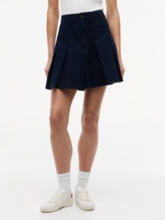 Washed Canvas Pleated Mini Skirt — Blue 2