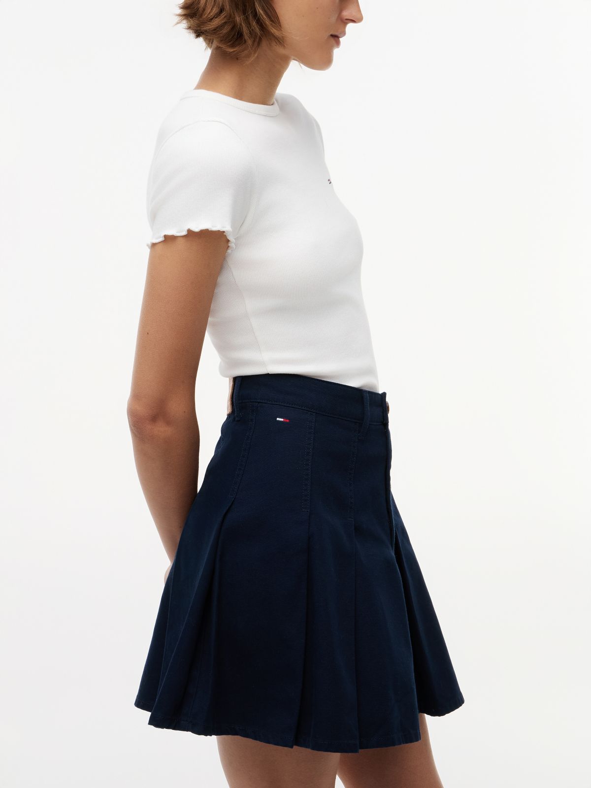 Washed Canvas Pleated Mini Skirt — Blue