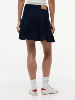 Washed Canvas Pleated Mini Skirt — Blue 4