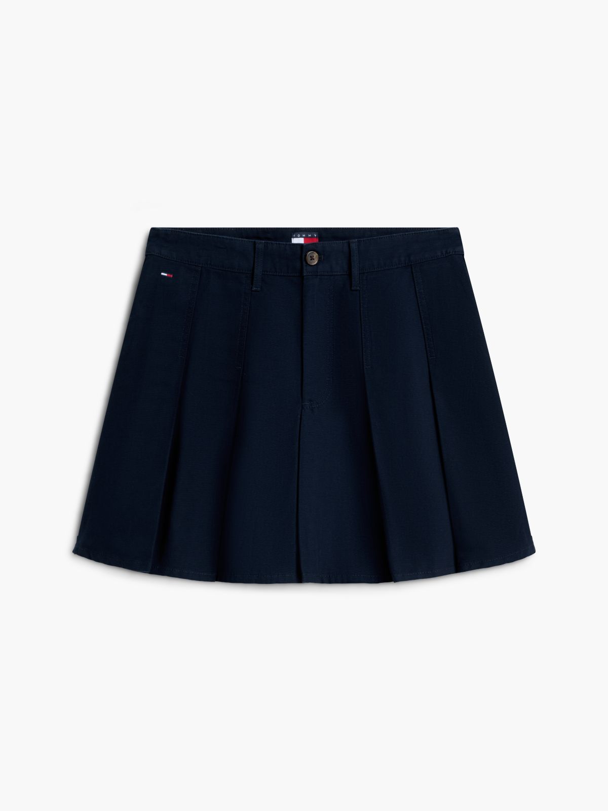 Washed Canvas Pleated Mini Skirt — Blue
