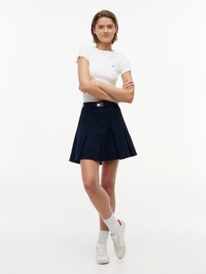 blue washed canvas pleated mini skirt for women tommy jeans