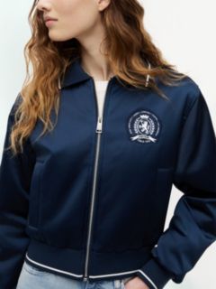 Back Logo Patch Satin Varsity Jacket — Blue 3