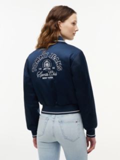 Back Logo Patch Satin Varsity Jacket — Blue 4