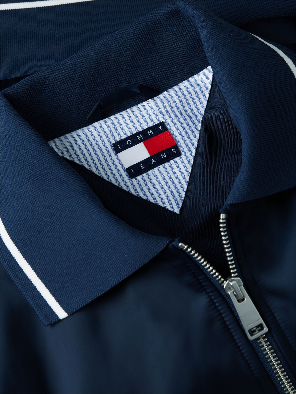 Back Logo Patch Satin Varsity Jacket — Blue