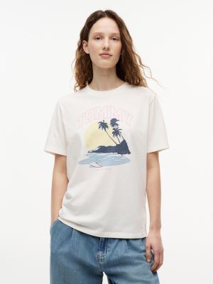 white relaxed fit jersey t-shirt met logo voor dames - tommy jeans