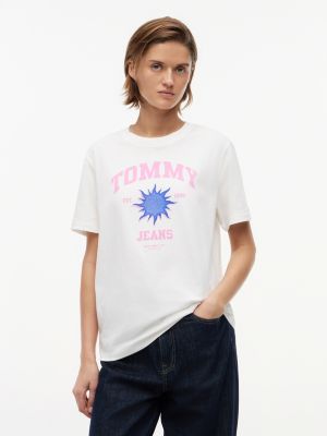 white logo graphic relaxed t-shirt for women tommy jeans