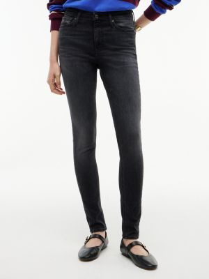 jeans nora skinny fit a vita media neri denim da donne tommy jeans