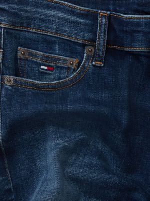 jeans nora skinny fit a vita media con baffature denim da donne tommy jeans