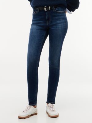 jeans nora skinny fit a vita media con baffature denim da donne tommy jeans